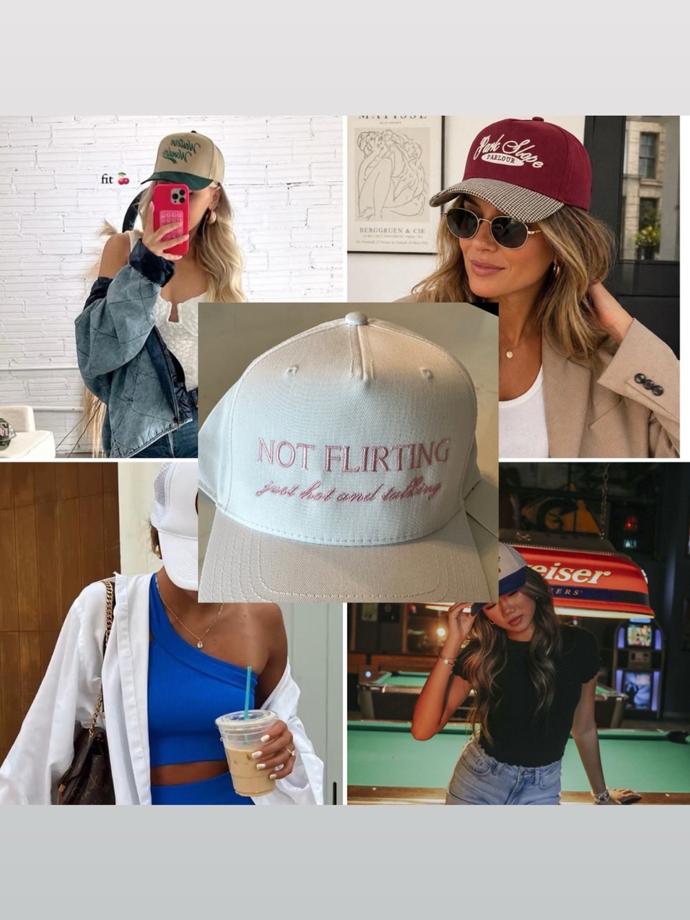 NOT FLIRTING Embroidered White Baseball Cap - Women Accessories